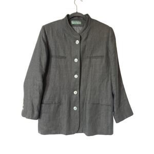 Harve Benard Women's Linen Button Up Blazer Jacket Black Size 10 ** Career